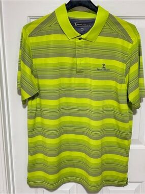 Pebble Beach Men's Lime Green Striped Polo Shirt Large